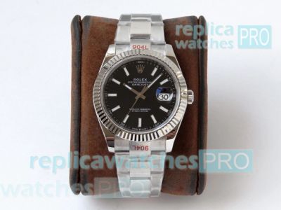 VR Factory Swiss Replica Rolex Datejust II SS Black Dial Fluted Bezel Watch 41MM